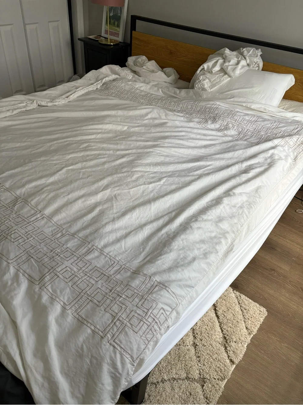 White Embroidered Geometric Duvet Cover - Elegant Home Bedding